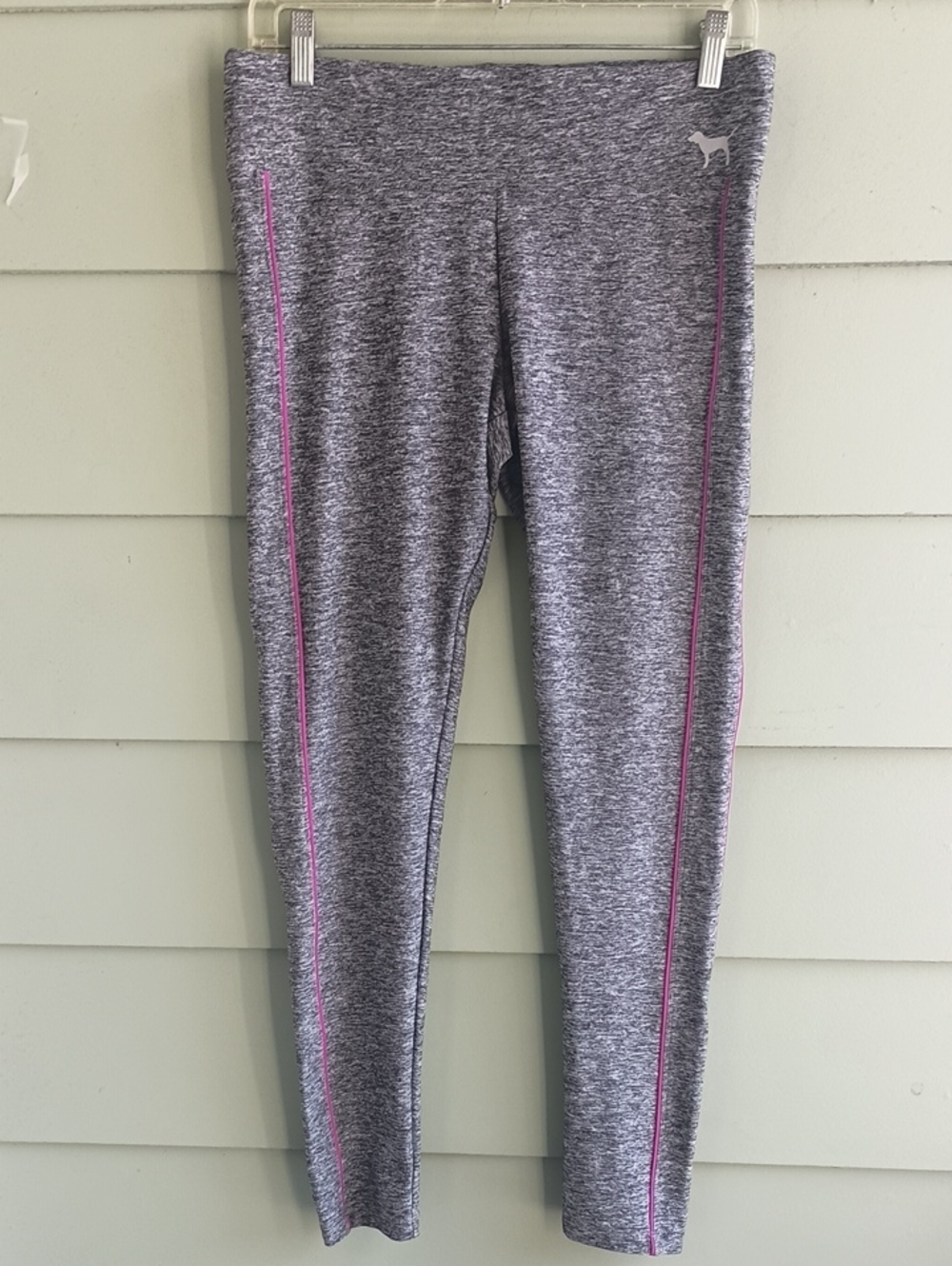 Pink Victoria Secret Women's Grey Yoga Leggings Pants Purple Trim Logo Sz M nwot